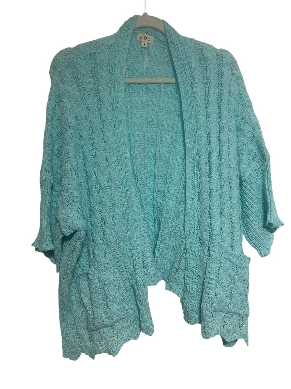 POL Clothing Mint Green Open Knit Cardigan Sweater Pocket Relaxed Boho Small